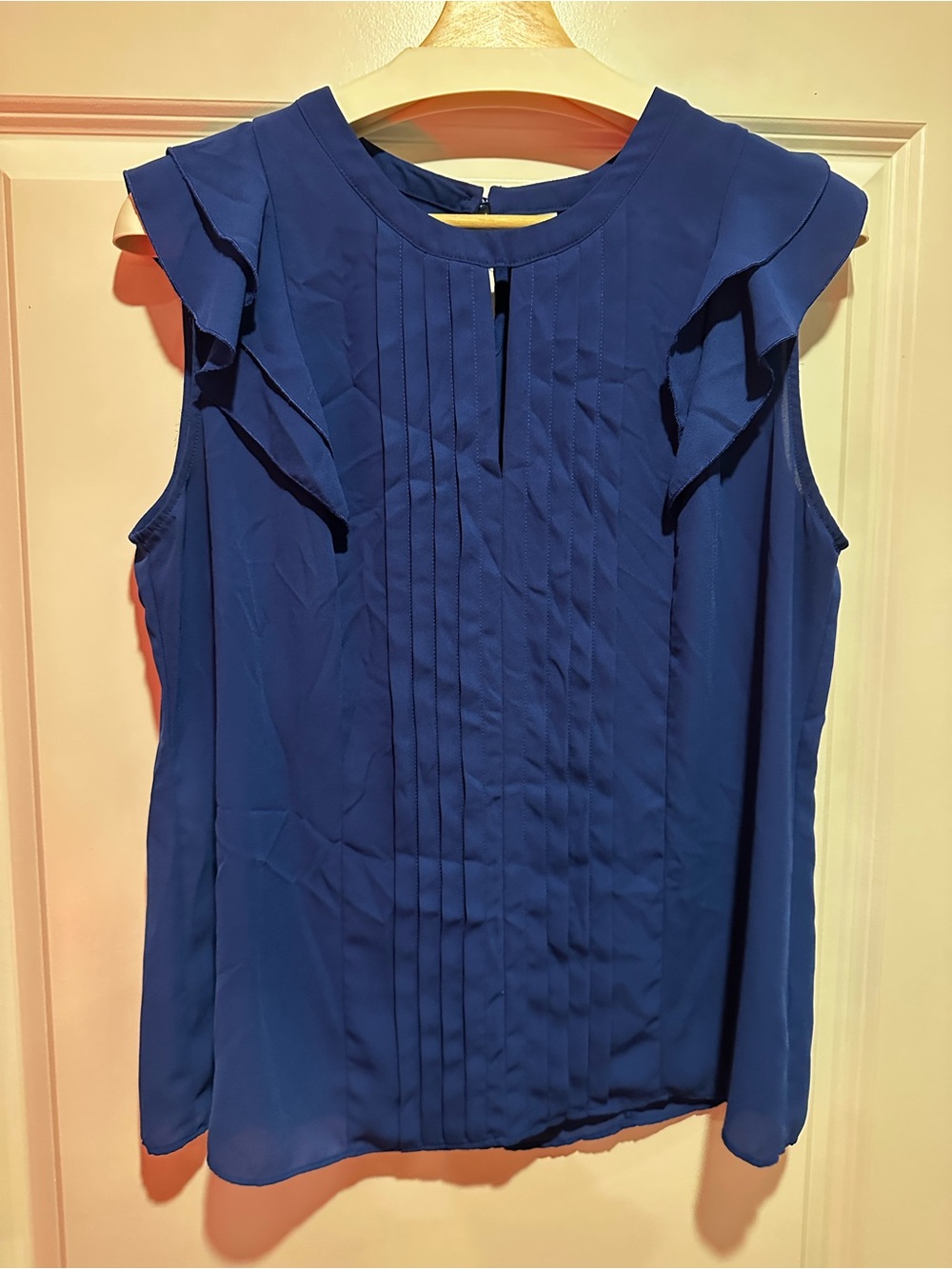 Elle Royal Blue Pintuck Ruffle Shoulder Camisole